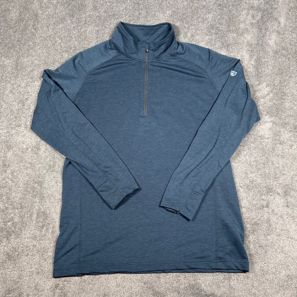 Kuhl Mens Blue Heathered 1/4 Zip Pullover Mock Neck Thumbholes Size M